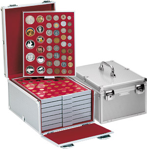 Boxen-Koffer Aluminium GROSS inkl. 8 Münzenboxen nach Wahl - zum Schließen ins Bild klicken